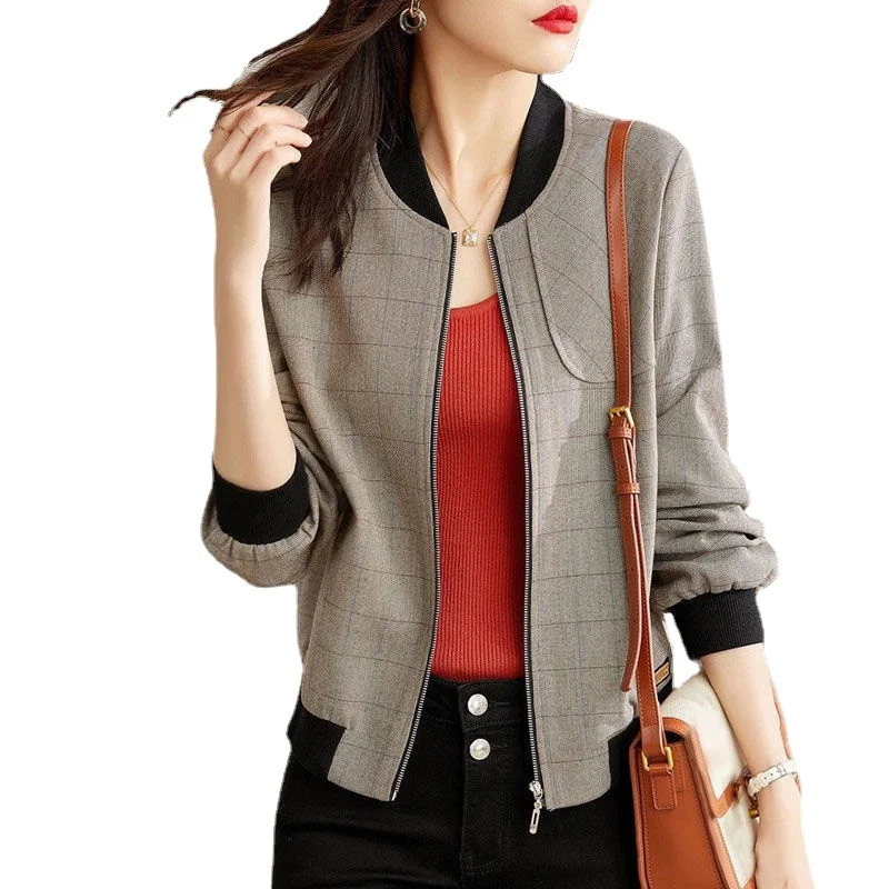 

2021 autumn new fashion western style wild retro British style hit color baseball uniform jacket female trend