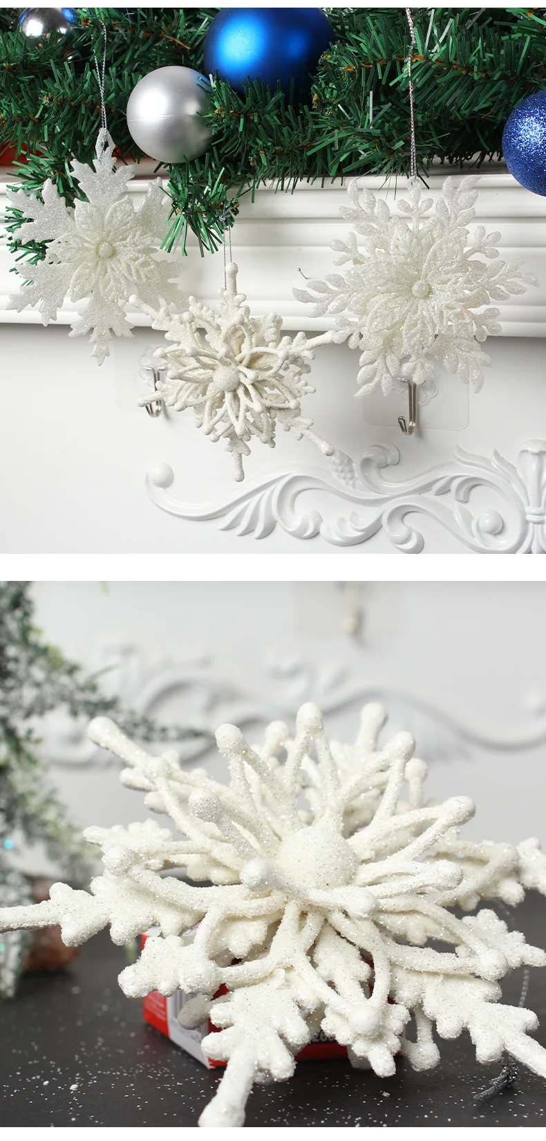 1 Set Big Snowflakes Hanging Ornament 3D Hollow White Plastic Snowflakes  Atmosphere Decoration Accessory Xmas Tree Penda