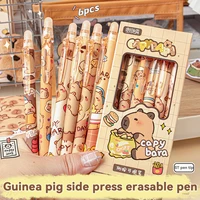 Стираемые ручки Capybara, 6 шт., многоразовая гелевая ручка с чернилами, без размазывания, школьные принадлежности с милыми животными для студентов, офисные канцелярские принадлежности, подарки — изображение 5