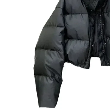 2023 Winter Pu Leather Jacket for Women Streetwear Thick Warm Padded Coat Female Oversized Zipper Crop Outerwear Ladies
