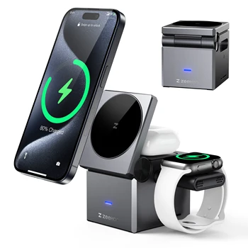 ZeeHoo 3 in 1 Charging Station Multiple Devices Apple, MagSafe Portable Charger iPhone Wireless Stand, Travel Charger for iPhon 1