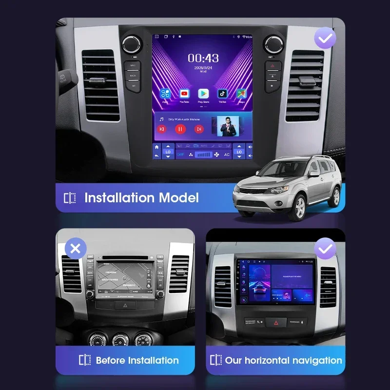 2 Din Android 12 Car Radio for Mitsubishi Outlander 2005 2006-2012 Navigation Multimedia Video 4G Carplay Tesla Style Head Unit
