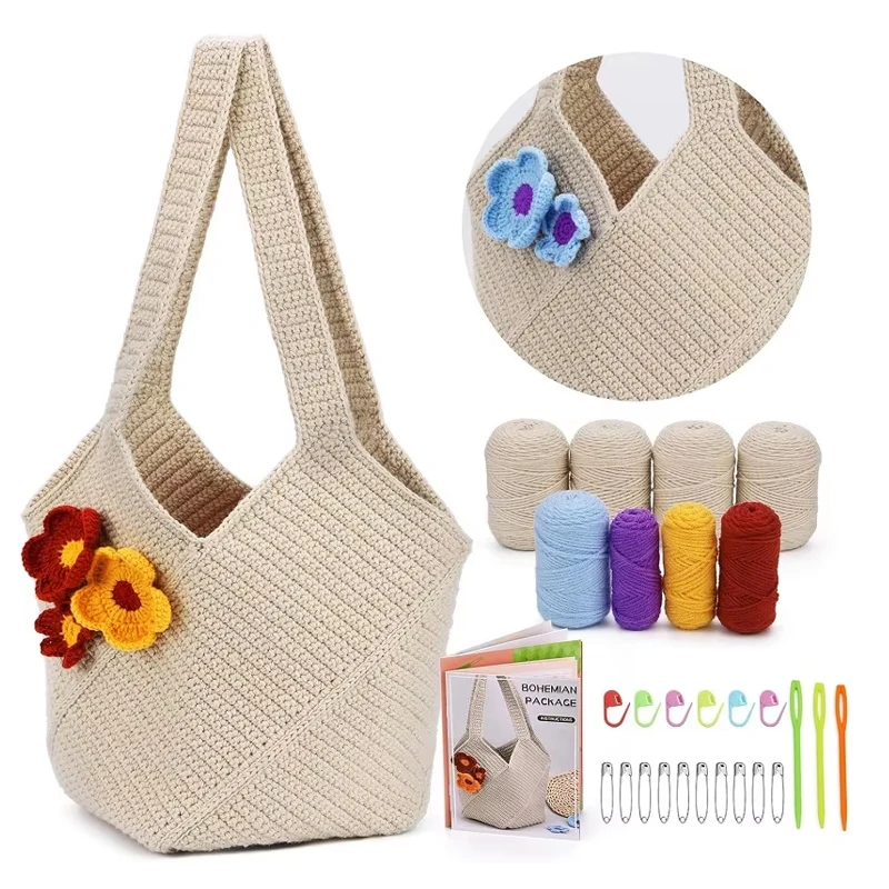 Crochet Kit LMDZ Shoulder Bag for Beginners Adult with Yarn Crochet Hook Starter Kit with Tutorials for DIY Craft crochet kit