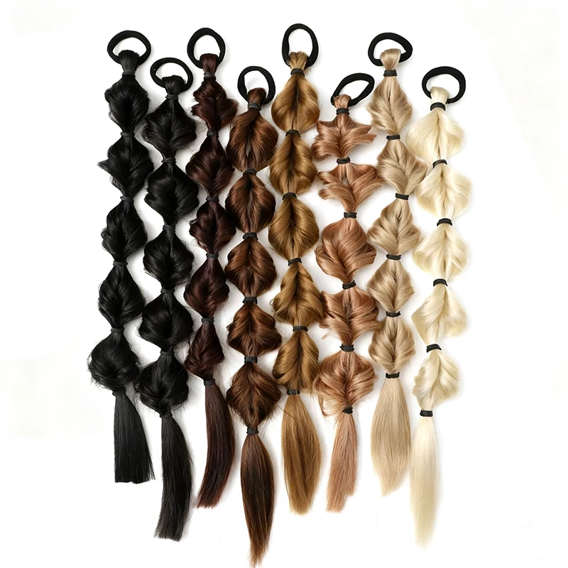 2pcs 20 Inch Ponytail Wig Female Bubble Braid Natural Dye Twist Braid Tie-Up Dreadlocks1 Double Ponytail Lantern Braid