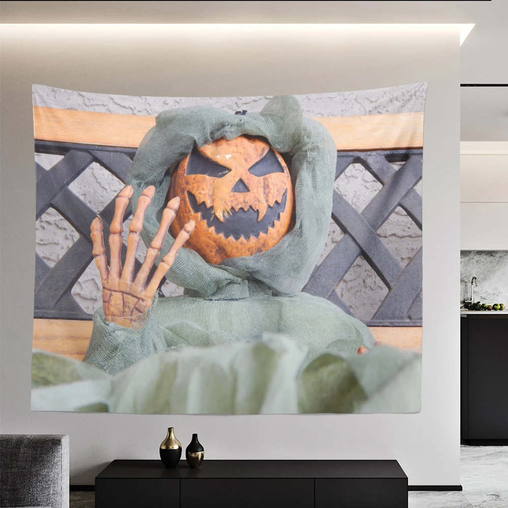 

Zombie Bat Halloween Tapestry Spooky Skull Demon Eye Moon Phase Pumpkin Castle Tapestries Bedroom Living Room Decor Wall Hanging