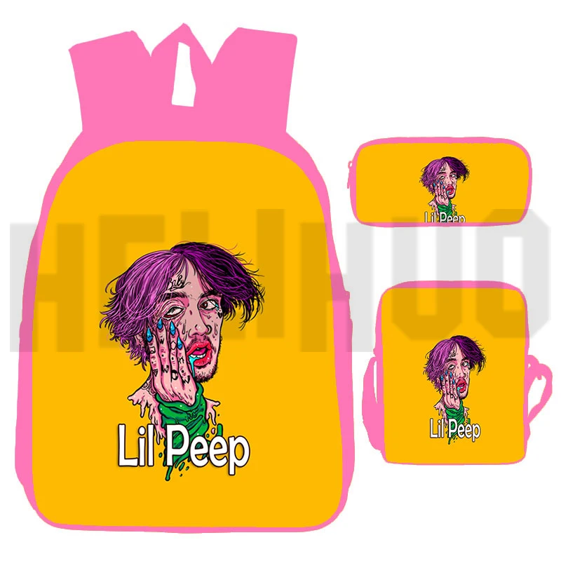 

Casual Fashion 3D Rapper Lil Peep Backpack 3 Pcs/Set Pink Girls Bookbag 12/16 Inch Laptop Travel College Daily Cartoon Schoolbag