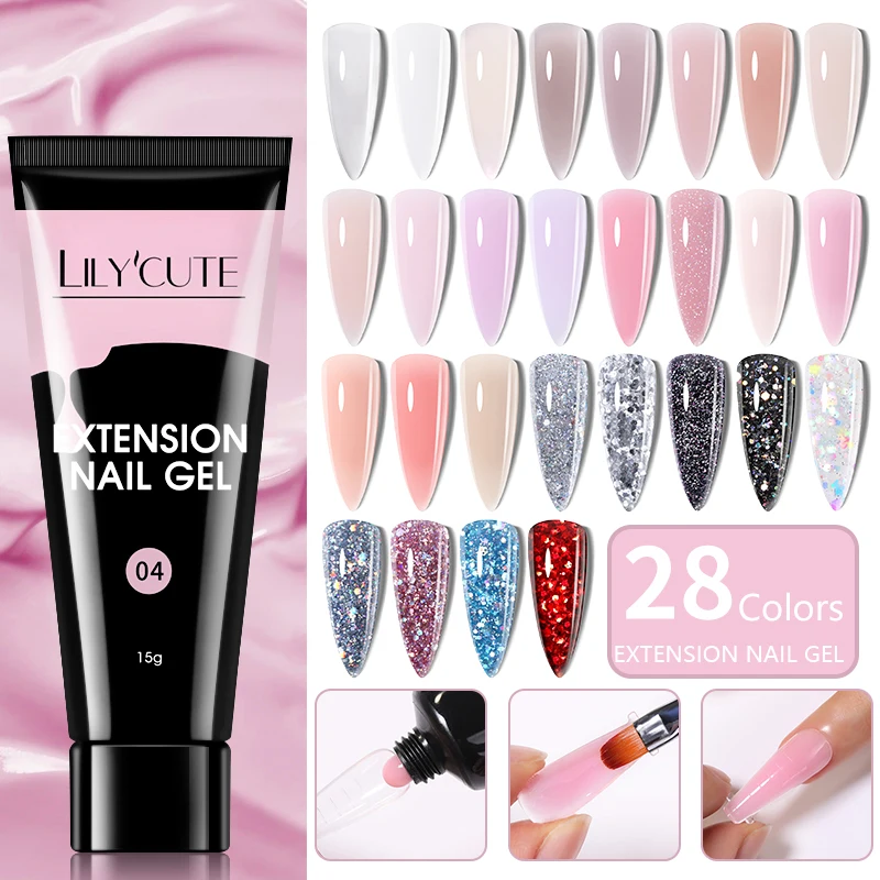Quick Extension Gel Nail - Nude Pink Glitter