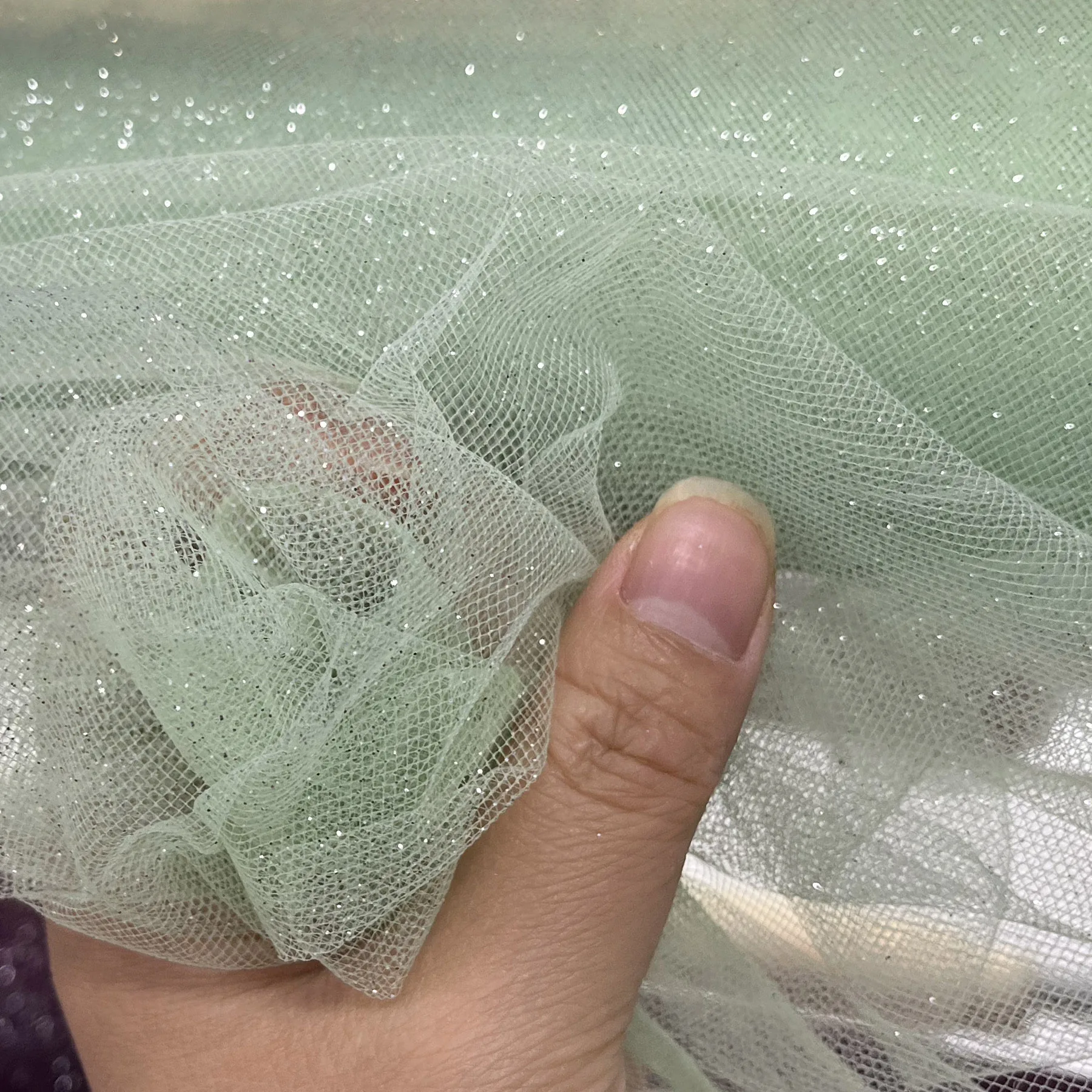 Sparkling Blue and Red Sequin Tulle Veil with Silver Accents and Pommel Skirt