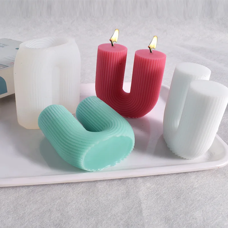 Aesthetic Ribbed U Shaped Stripe Silicone Candle Moulds Pillar Arch