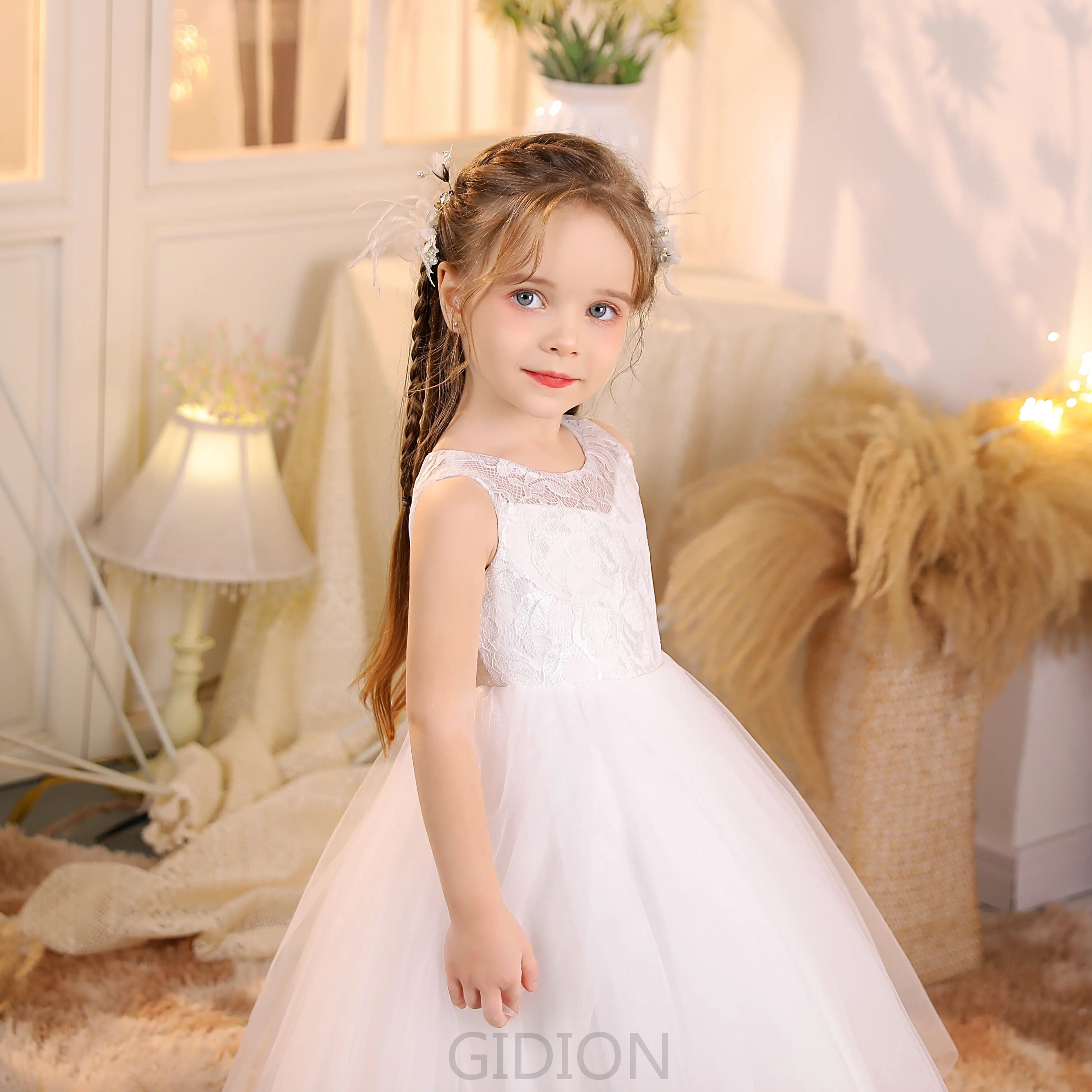 Vestido De Bautizo Para Niña Con Volantes Y Flores 3D | Sin Mangas, De Tul, Cremallera Trasera | Para Fiestas, Bodas, Comuniones