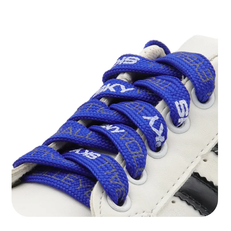 Weiou Canvas Sneakers Women Shoelaces 1 Cm Flat Printed SKY All- Matched Polyester Shoe Laces Blue-white-grey Color 60-200cm