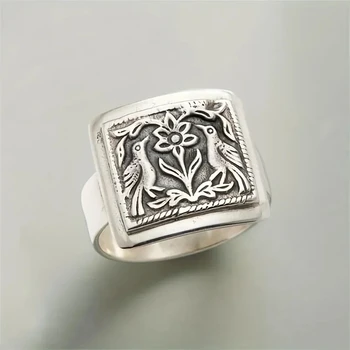 Vintage Silver Color Flower Bird Animal Rings for Women Exquisite Party Ring Jewelry 1
