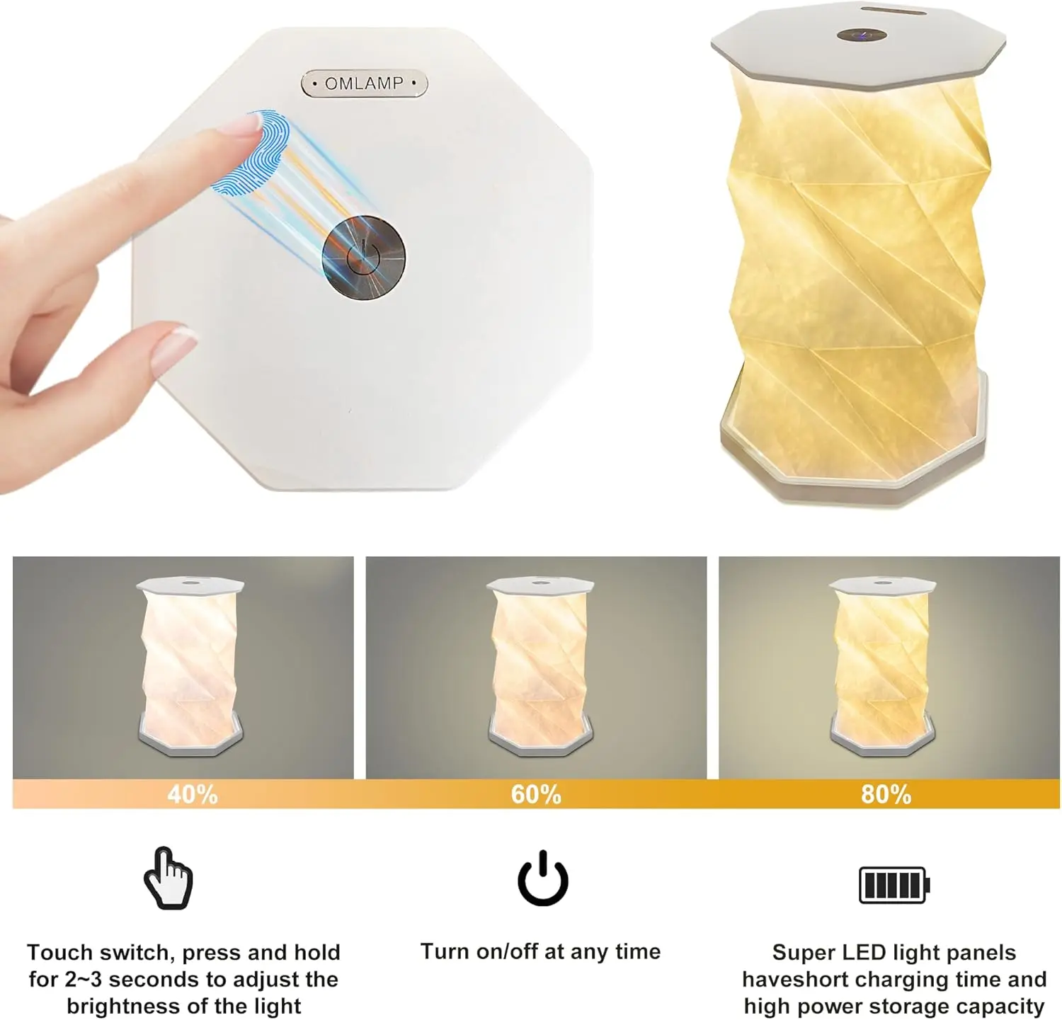 Portable Atmosphere Light Rotating Foldable Night Light Paper Lantern LED Touch Dimmer Bedhead Decoration Gift Table Book Light