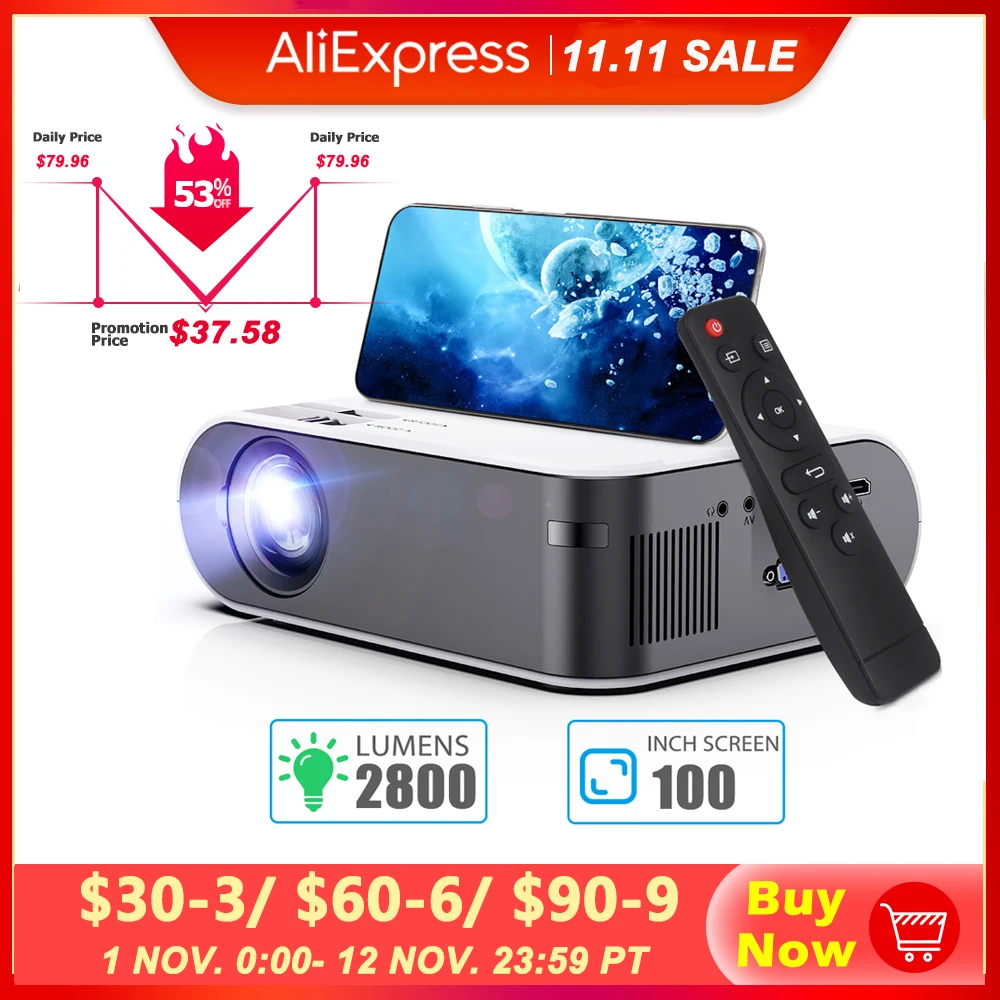 Mini Portable Projector for HD 1080P Video WiFi Projector Proyector P62