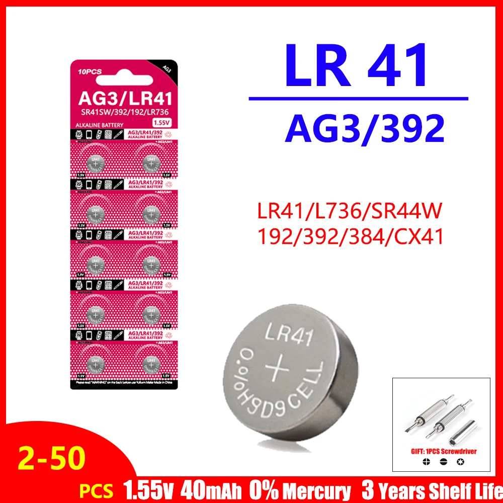 

Cell Coin Lithium Battery AG3 1.55V Button Batteries SR41 192 L736 384 SR41SW CX41 LR41 392 Lamp Chain Finger Light Watch