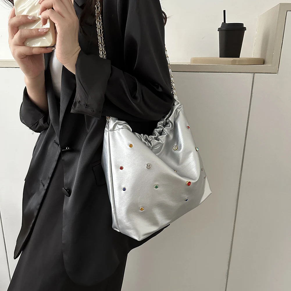 Women's Shoulder Bags PU Leather Casual Tote Bag Fashion Composite Handbag Large Capacity Chain Hobos Crossbody Bag Shopping Bag - 5
