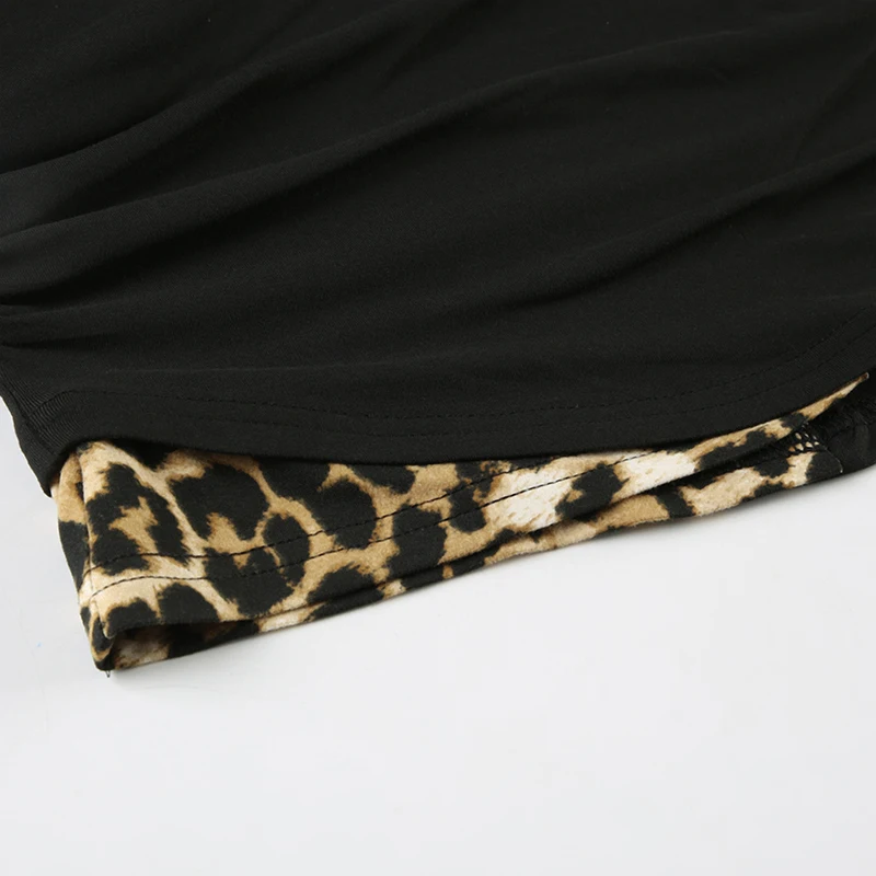 Patchwork Leopard Haled Fake Two Piece T-Shirt Women Long Sleeve Sexy Slim Design s New Blouses & Shirt Fashion