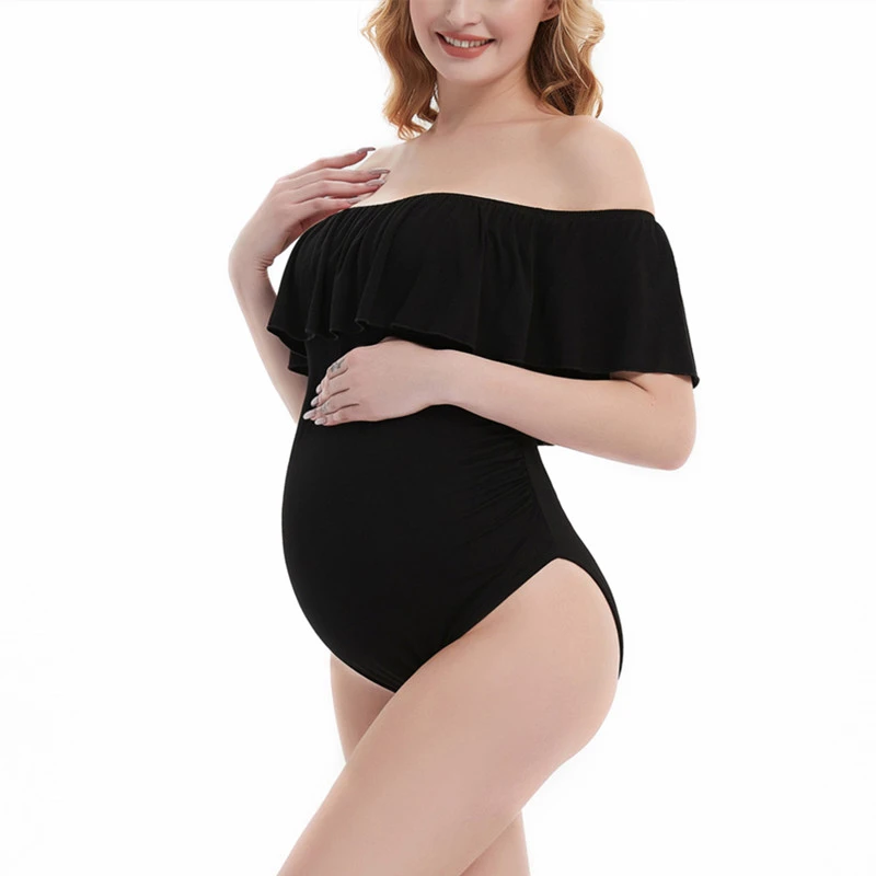 second hand maternity clothes Maternity Photo Shoot Bodysuit Off Shoulder Ruffles Summer Pregnancy Pictures Props Women Clothes maternity shops near me