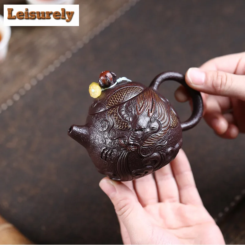 170ml Elegant Yixing Purple Clay Teapots Handmade Dragon Egg Pot Raw Ore Purple Jade Gold Sand Kettle Chinese Zisha Tea Set Tea