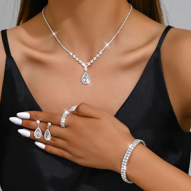 Unicra Silver Crystal Bridal Jewelry Set - Necklace, Earrings & Bracelet For Weddings & Formal Events - View #2