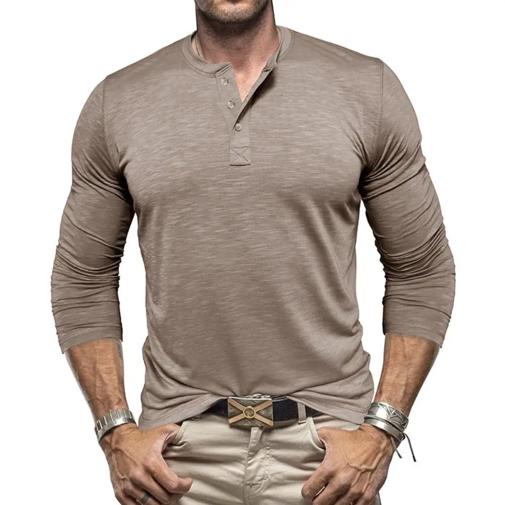 

Men's Stylish Henley Shirt Elegance and Comfort Tops Men's Solid Color Half Placket Long Sleeve T-Shirt Summer Casual For Men