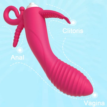 3 In 1 Vibrator Rabbit Dildo Waterproof Vaginal Clitoral Anal Stimulator Vibration Erotic Sex Toys for Women Couples Sex Shop 2