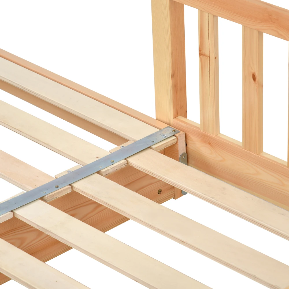 Ausziehbares Baumhausbett, Kinderbett, Einzel- und Doppelbett, Schlafzimmermöbel aus reinem Massivholz, Natur (90 x 200 cm und 180 x 200 cm) – Detail 23