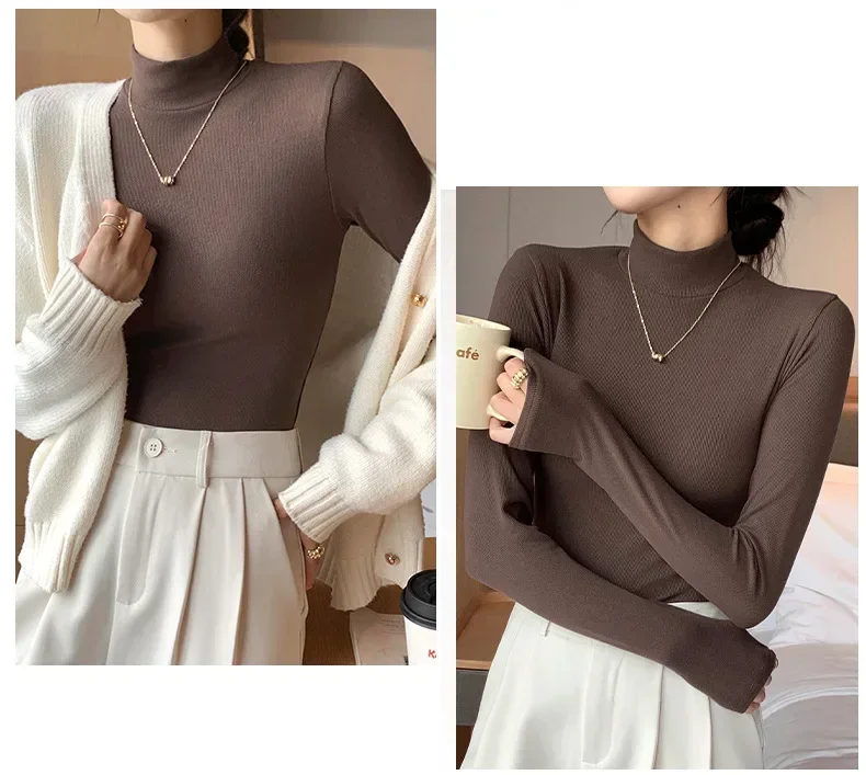 Women Autumn Winter Turtleneck Sweater Vintage Solid Basic Knitted Tops Casual Slim Pullover Korean Fashion Simple Chic Jumpers