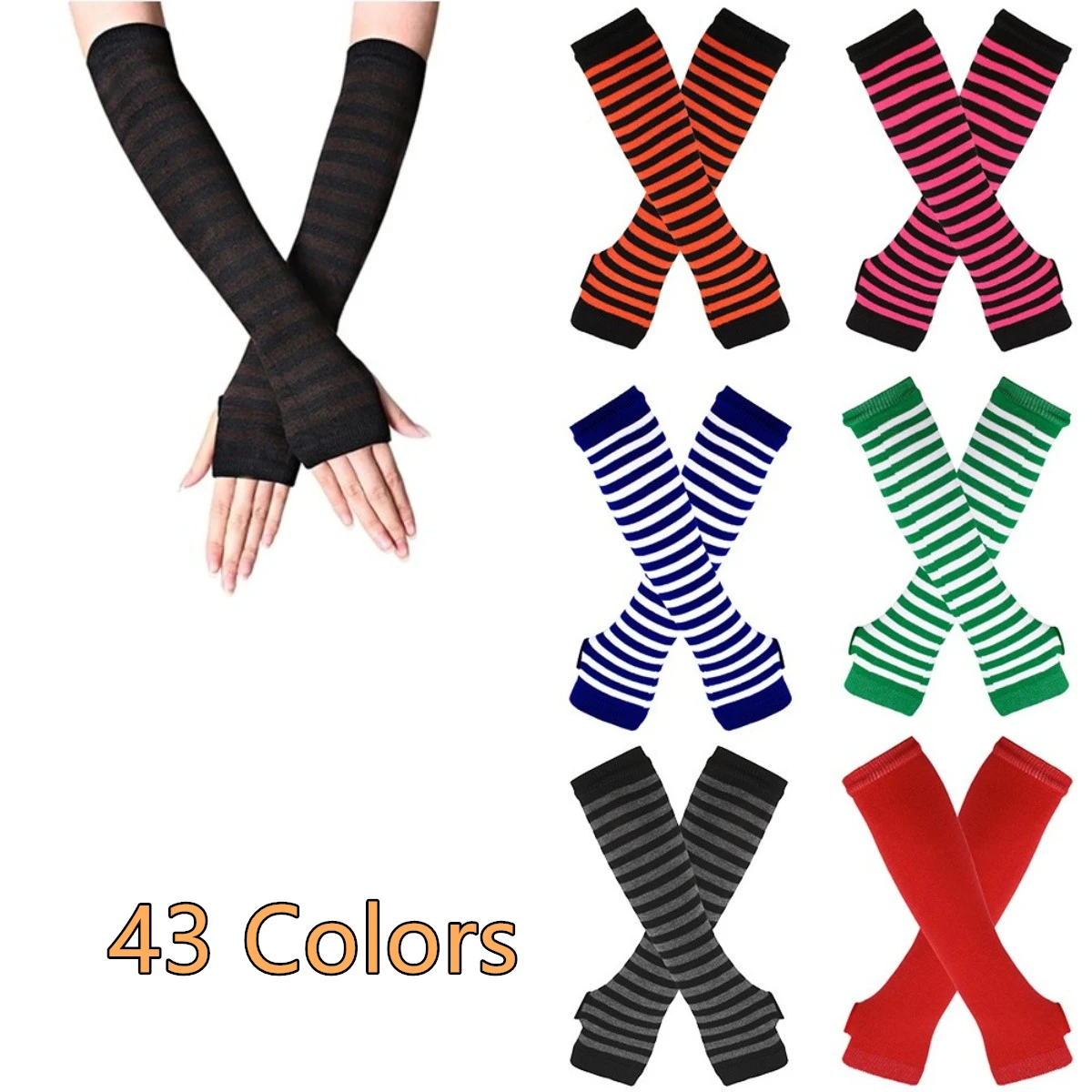 

Fashion Women Emo Gloves Lady Striped Elbow Gloves Warmer Knitted Long Fingerless Gloves Elbow Mittens Christmas Acces Gift 2023