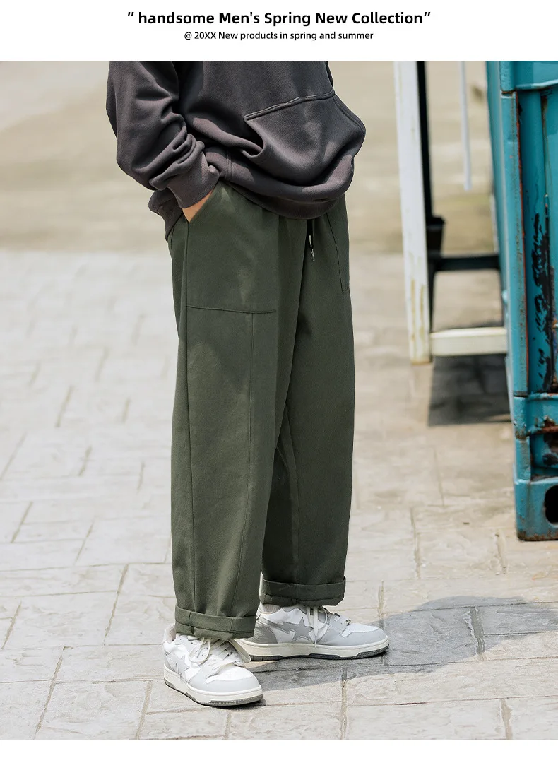 Work casual pants straight tube splicing patch pocket design feeling long cargo pants men baggy pants