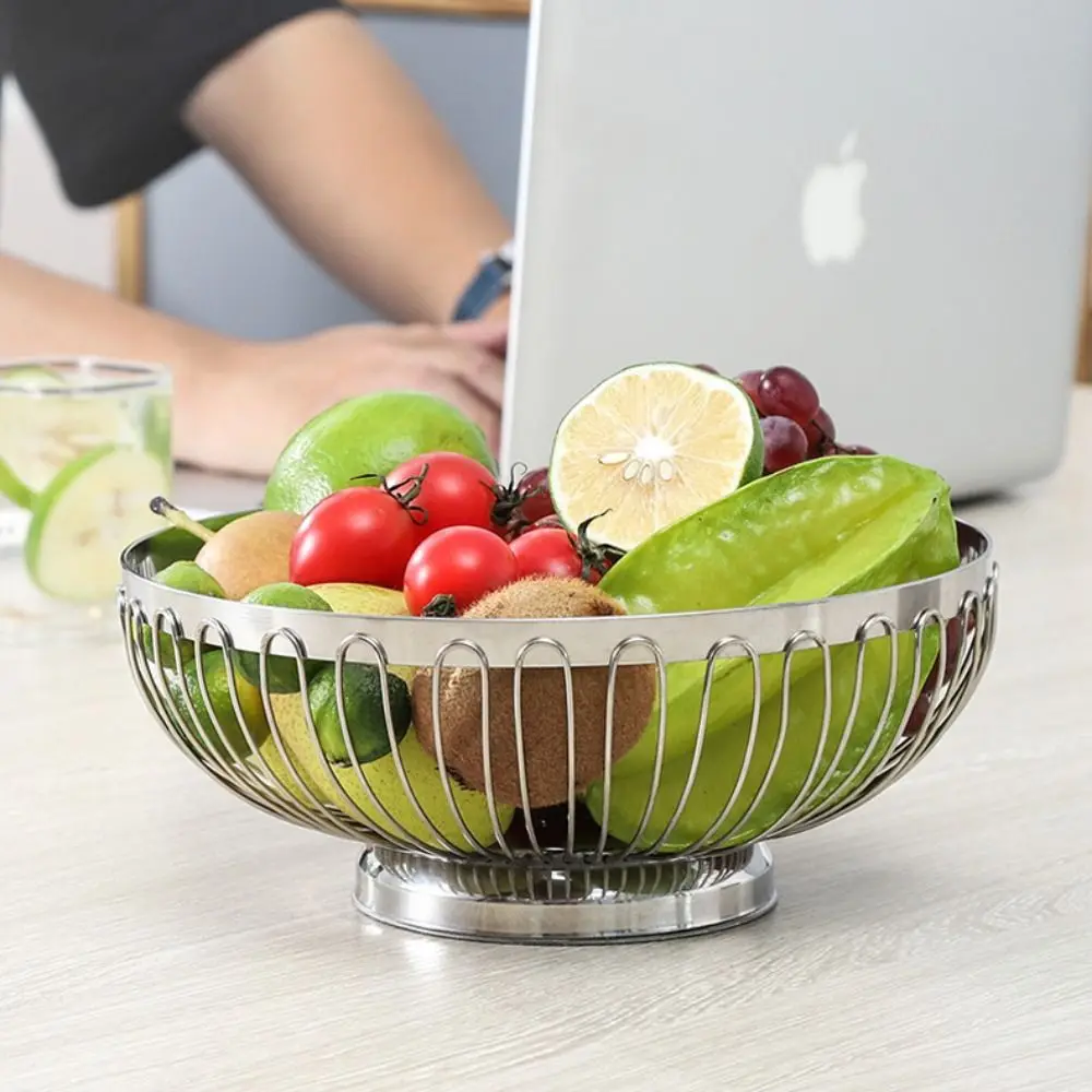 Stainless Steel Wire Fruit Draining Basket Hollow Vegetable Holder Snacks Container Nordic Vegetable Basket Hotel