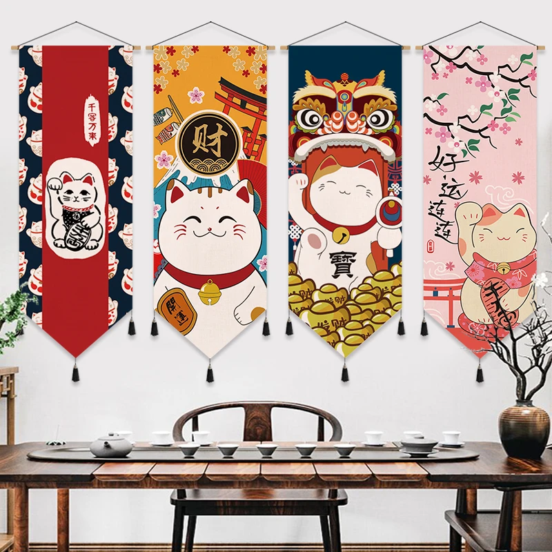 Negozio Di Sushi Giapponese Hanging Flag Lucky Cat Japan Festival Restaurant Color Flags Hotel Banner Bar Pub Coffee Decoration