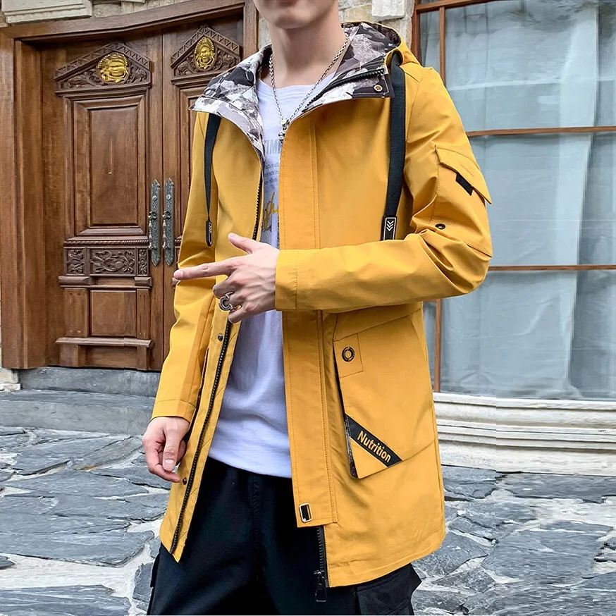 

Mens Fashion Mid-Length Hooded Windbreaker Jacket 2022 Spring and Autumn New Plus Size Long Coat Men Letter Printing Wind Coats