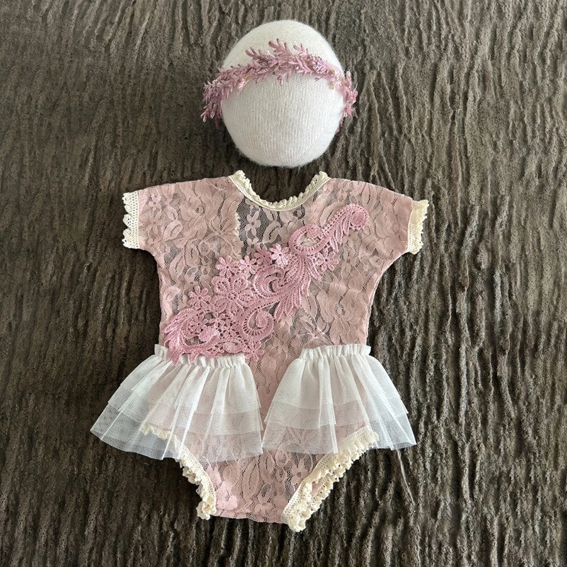 

Newborn Baby Lace Dress Photography Prop Costume Headbands Hat 1 Month Princess Clothes Props Accessories Outfit Set for Girls