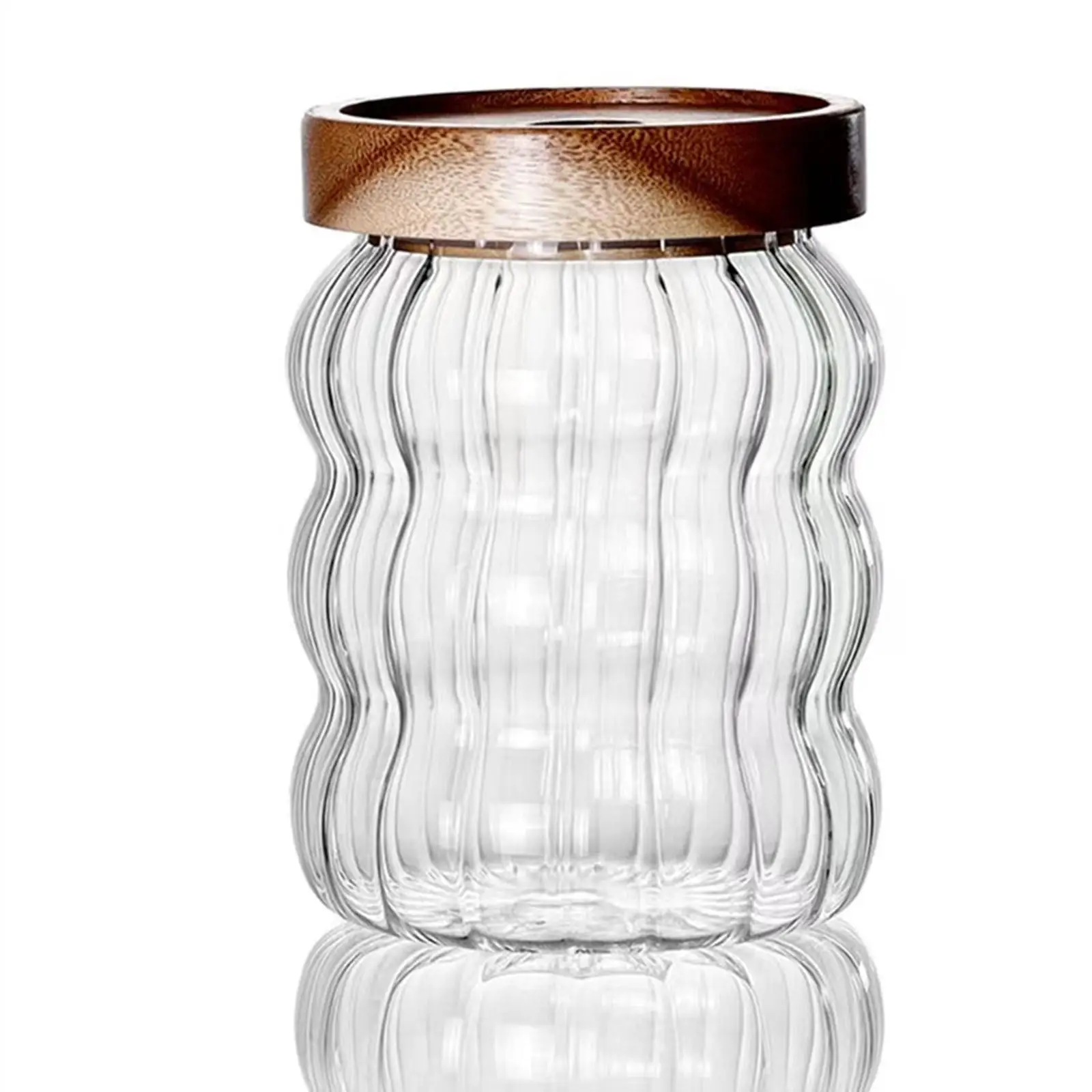 Storage Jar Seasoning Tank Clear with Wooden Lid Food Storage Canisters for Candy