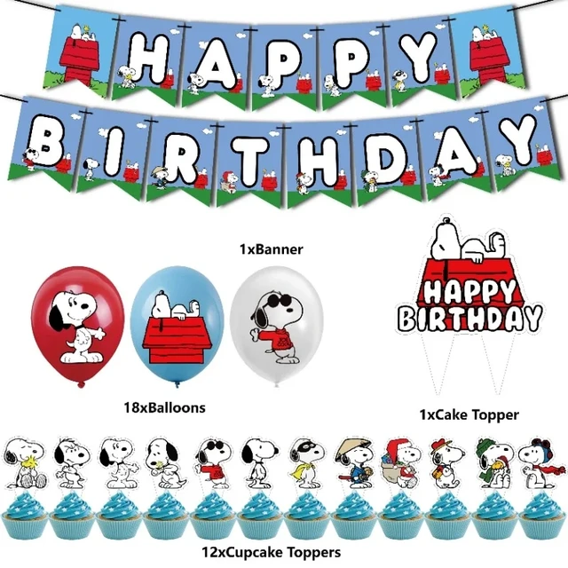 Snoopy Happy Birthday Party Decorations Banner Cake Flag Latex 