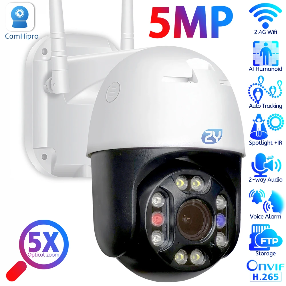 5Mp Wifi Ptz Camera Outdoor 5X Zoom Ottico Color Night Wireless Speed Dome Camera Humanoid Tracking Telecamera Di Sorveglianza Camhi