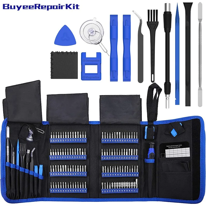 Screwdriver Set 142in1 Portable Electronic Repair Bag Crowbar Tweezers Magnetic Screw Bits Tools For Smartphone Macbook Watches 6pcs screen crowbar mobile phone dissamble repair opening pry bar spudger laptop pcb electronic repair hand tools set