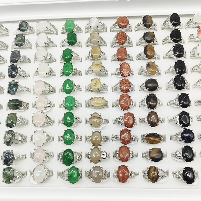 20/50pc/Lot Wholesale Bohemia Mix Style Natural Veins Stone Finger Rings for Women Pink Crystal Agate Joint Ring Wedding Jewelry 2