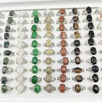 20/50pc/Lot Wholesale Bohemia Mix Style Natural Veins Stone Finger Rings for Women Pink Crystal Agate Joint Ring Wedding Jewelry 2