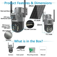 4K 8MP double objectif PTZ caméra solaire double écran PIR suivi humain extérieur WIFI sécurité CTV Surveillance caméra IP 6