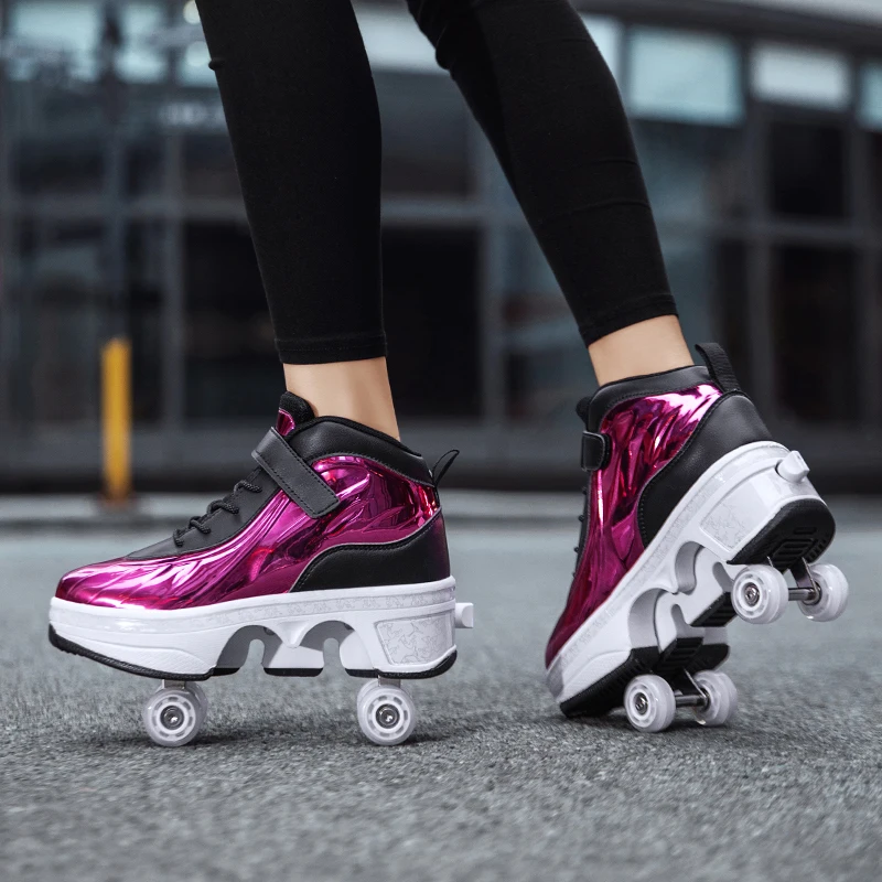 Casual Sneakers Walk Roller Skates Deform Runaway Four Wheel Skates for