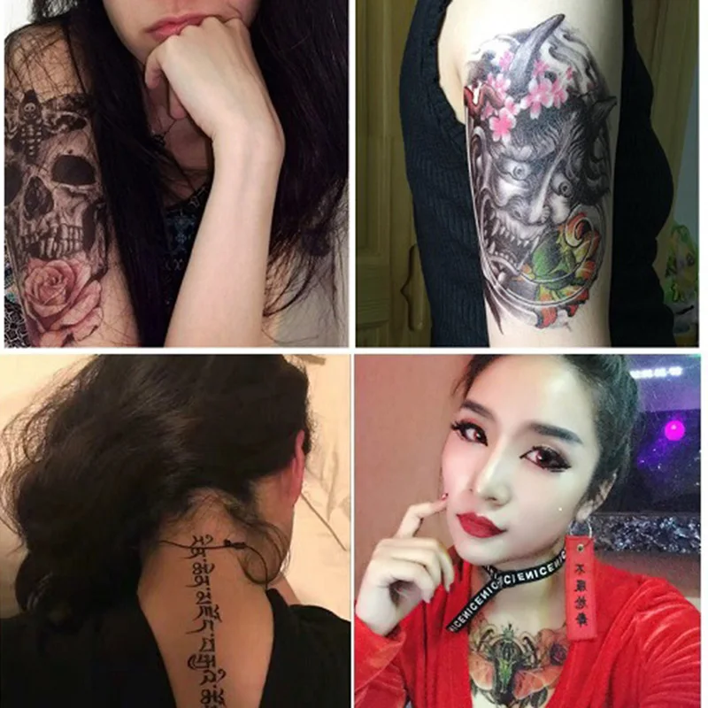 Flower Arm Temporary Tattoo Stickers Big Flower Rose English Body Arm Chest Mark-covering Waterproof Simulation Tattoo Stickers