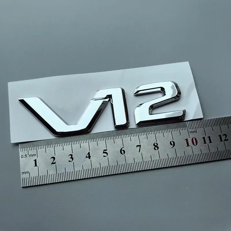 메르세데스 벤츠 S400 S500 S600용 플랫 ABS 레터 V12 자동차 엠블럼 트렁크 펜더 네임플레이트 로고 스티커 (크롬 글로시 블랙)