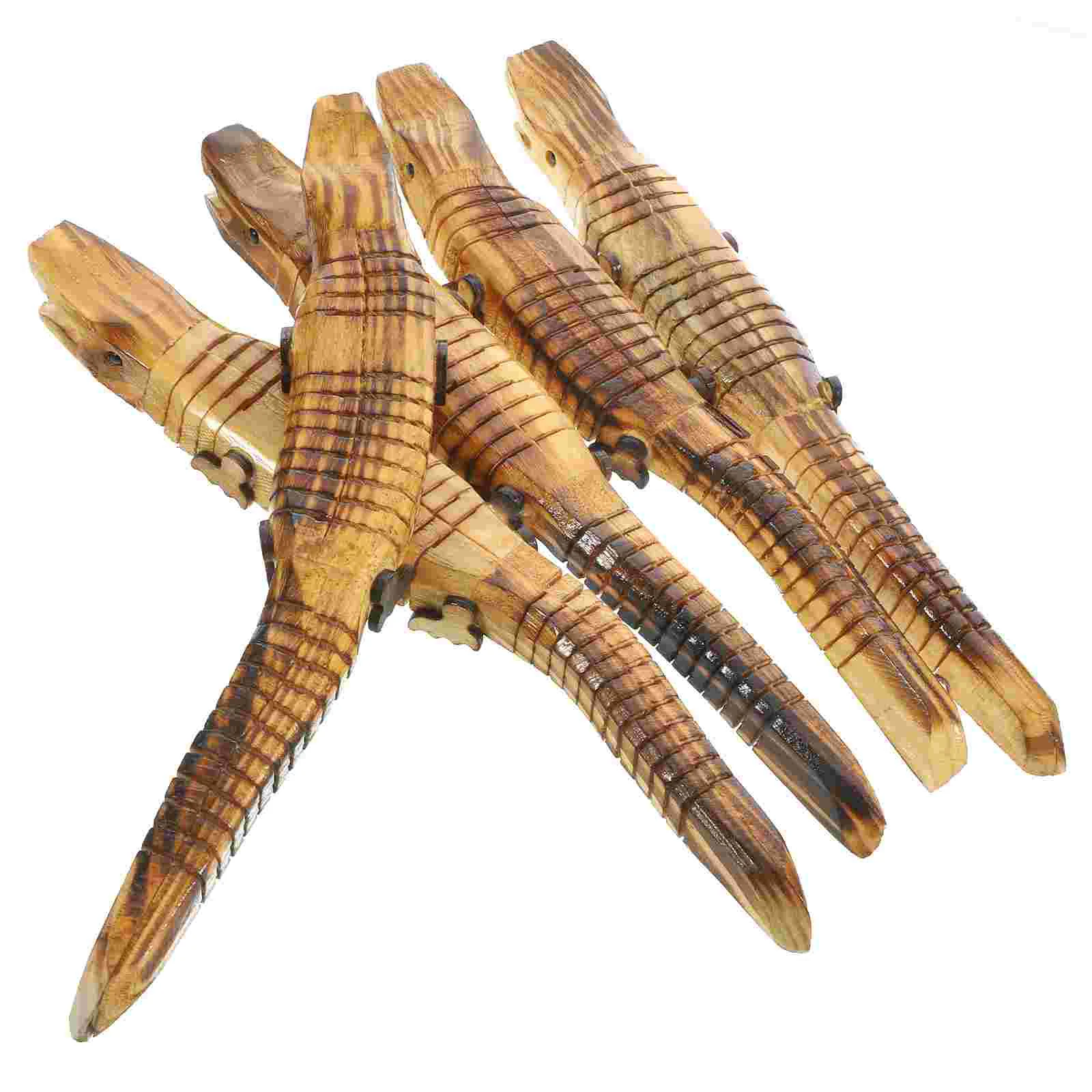 

5 Pcs Crocodile Model Unfinished Wood Animal Toy Blank Wooden Playset Realistic Plaything Kids Crafts Portable Manual Wiggle