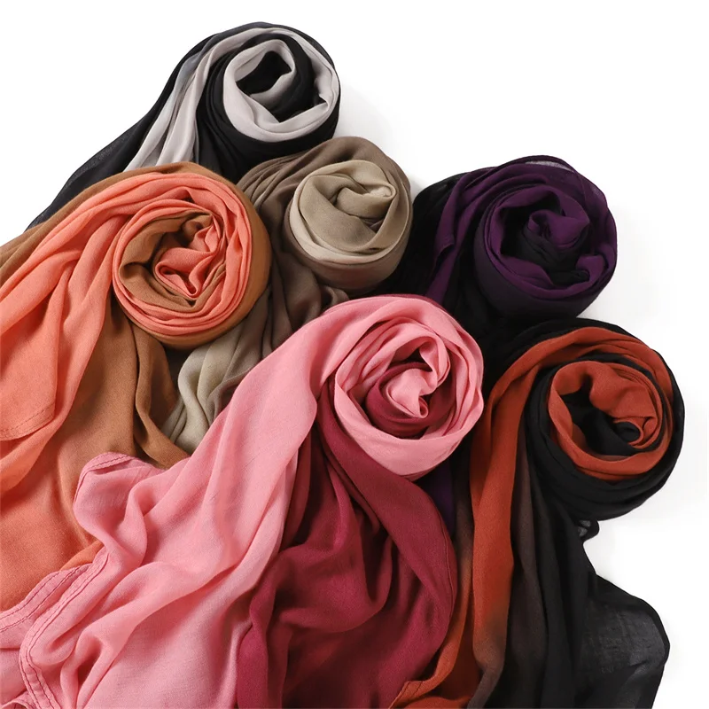 Plain Ombre Gradient Baumwolle Rayon Schals Schal hochwertige große Größe plissiert Stirnband Wrap Pashmina gestohlen muslimischen Hijab 185*90cm – Detail 10