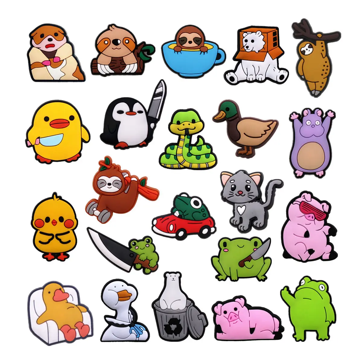 Shoe Charms 1pcs Cartoon Animals Duck Penguin Frog Bear Pig PVC Shoe Upper Accessories