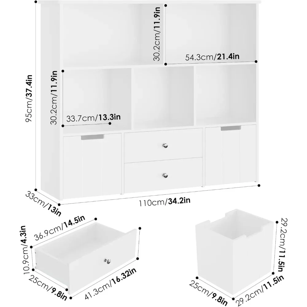 Toy Storage Organizer with 4 Drawers, Toy Organizers and Storage with Concealed Wheels and 5 Cubbies