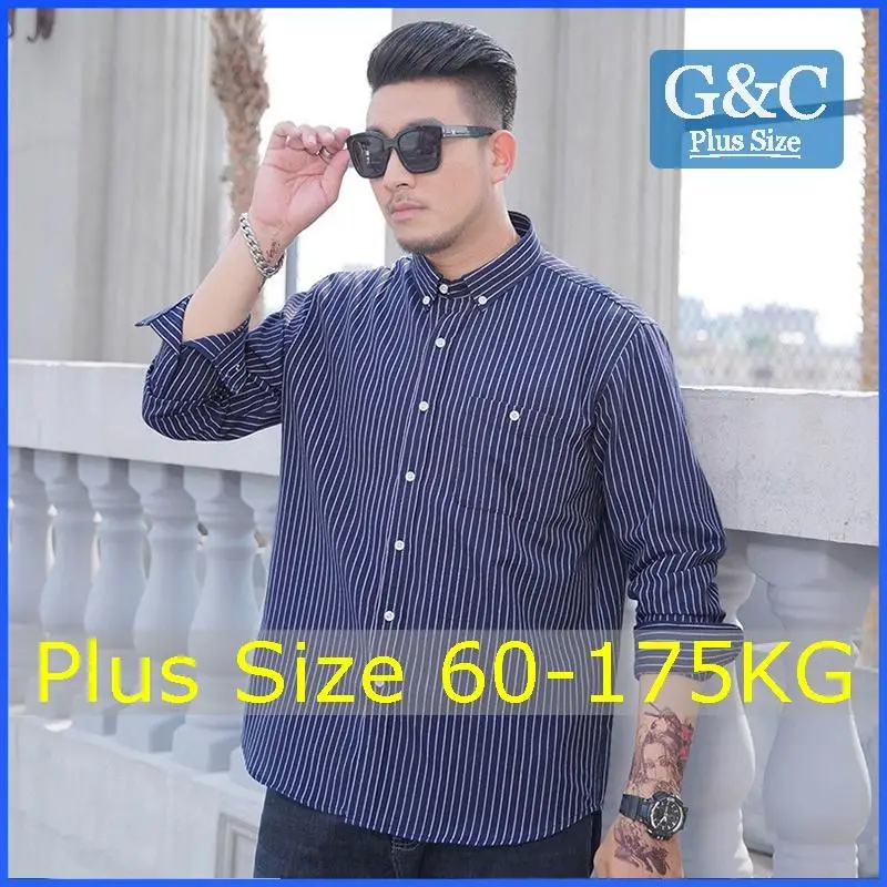

Men Plus Size Shirt Long Sleeve Stripped Shirt