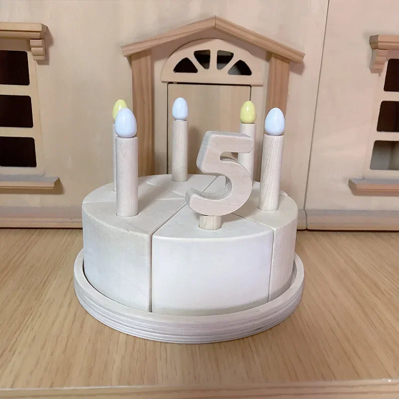 Diy Hand Painted Play House Basswood Log Numeral Cake Toy Parent-Child Interaction Boys And Girls Birthday Gift Wooden Cake Toys 3